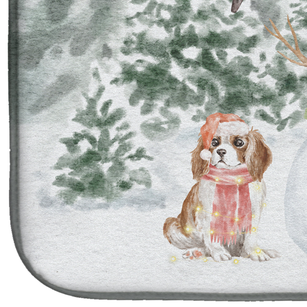 Cavalier King Charles Spaniel Blenheim Puppy with Christmas Presents Dish Drying Mat  the-store.com.
