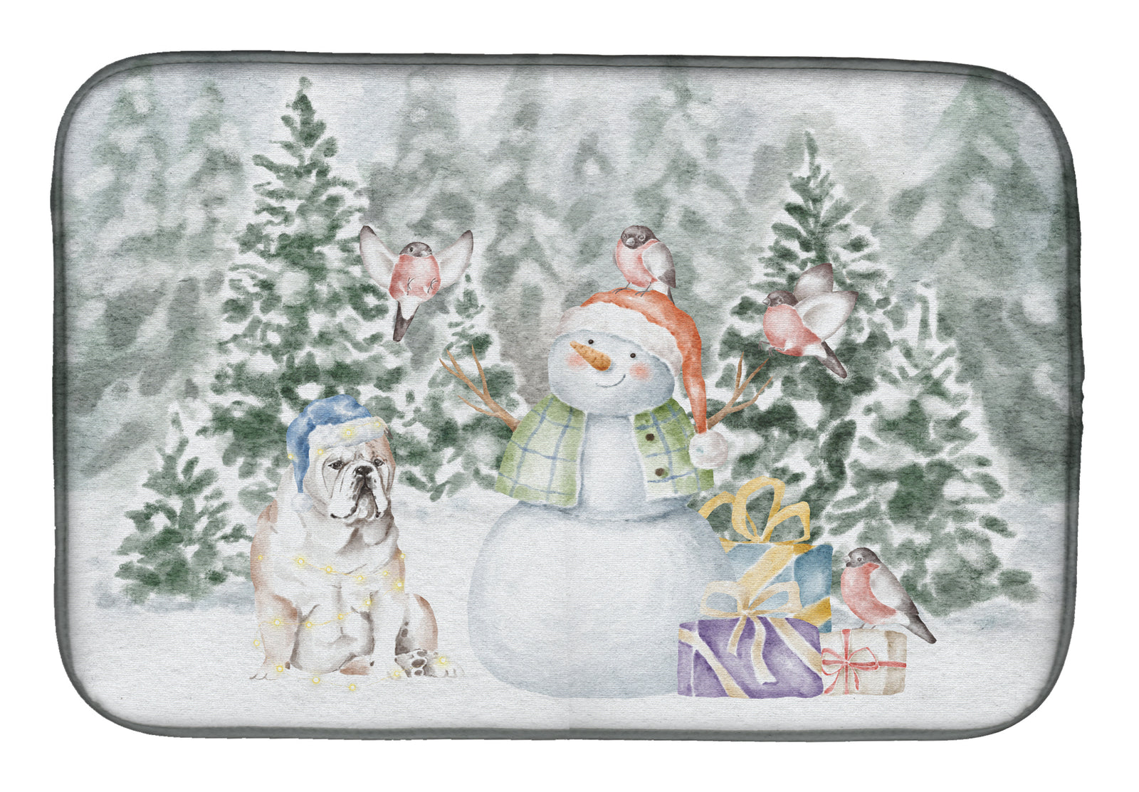 Bulldog Fawn with Christmas Presents Dish Drying Mat  the-store.com.