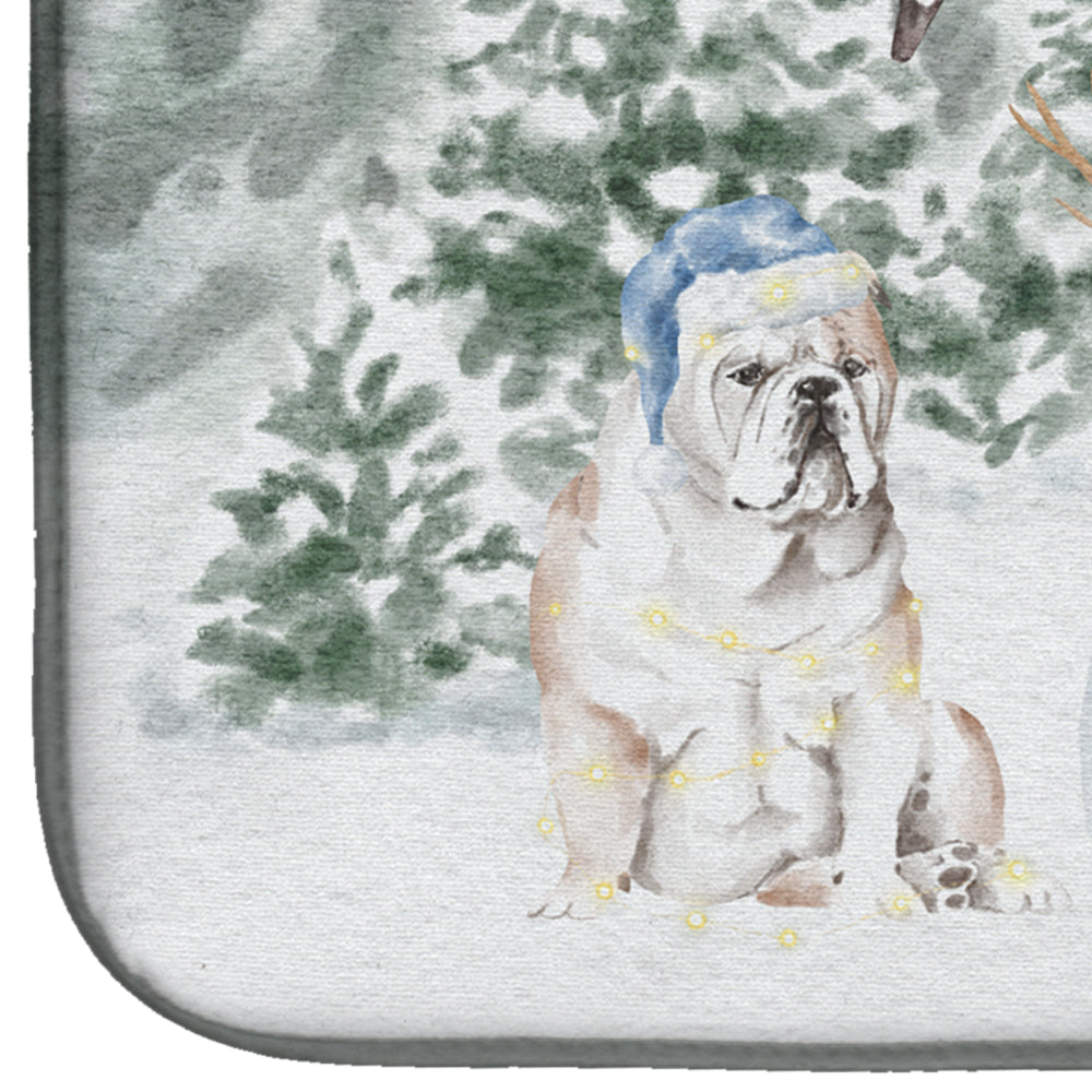 Bulldog Fawn with Christmas Presents Dish Drying Mat
