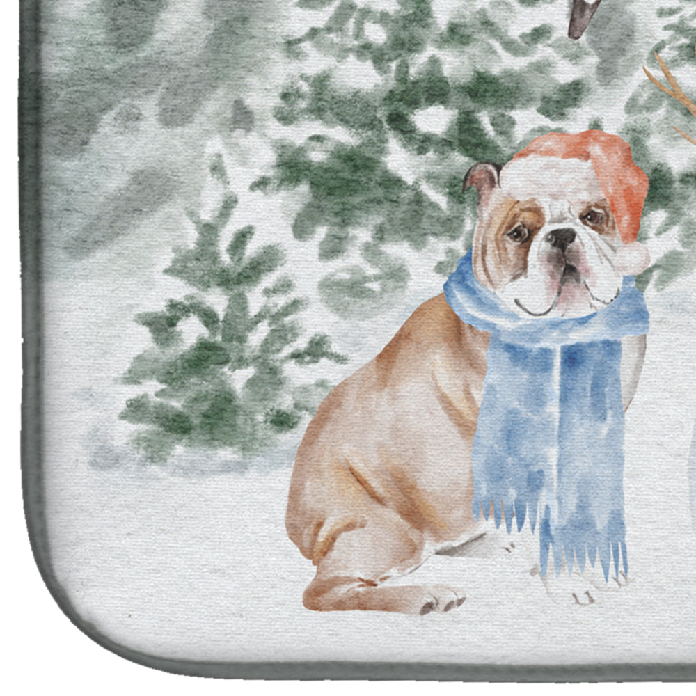 Bulldog Fawn and White with Christmas Presents Dish Drying Mat  the-store.com.