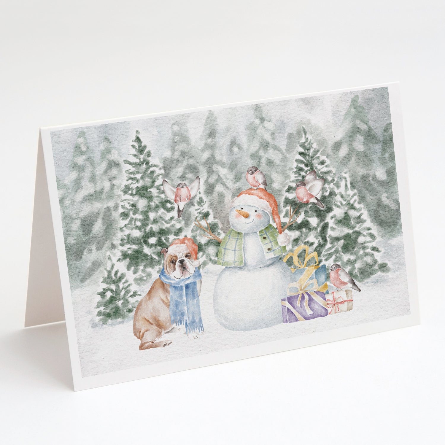 Buy this Bulldog Fawn and White with Christmas Presents Greeting Cards and Envelopes Pack of 8