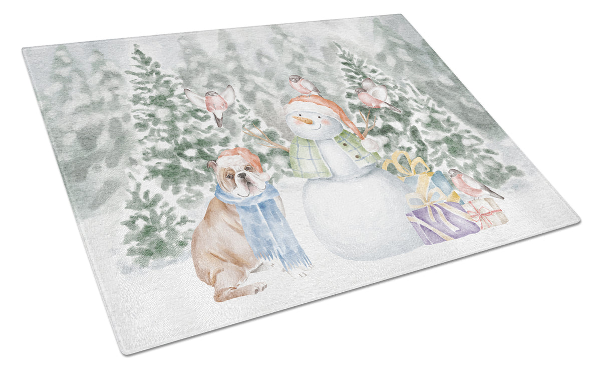 Buy this Bulldog Fawn and White with Christmas Presents Glass Cutting Board Large