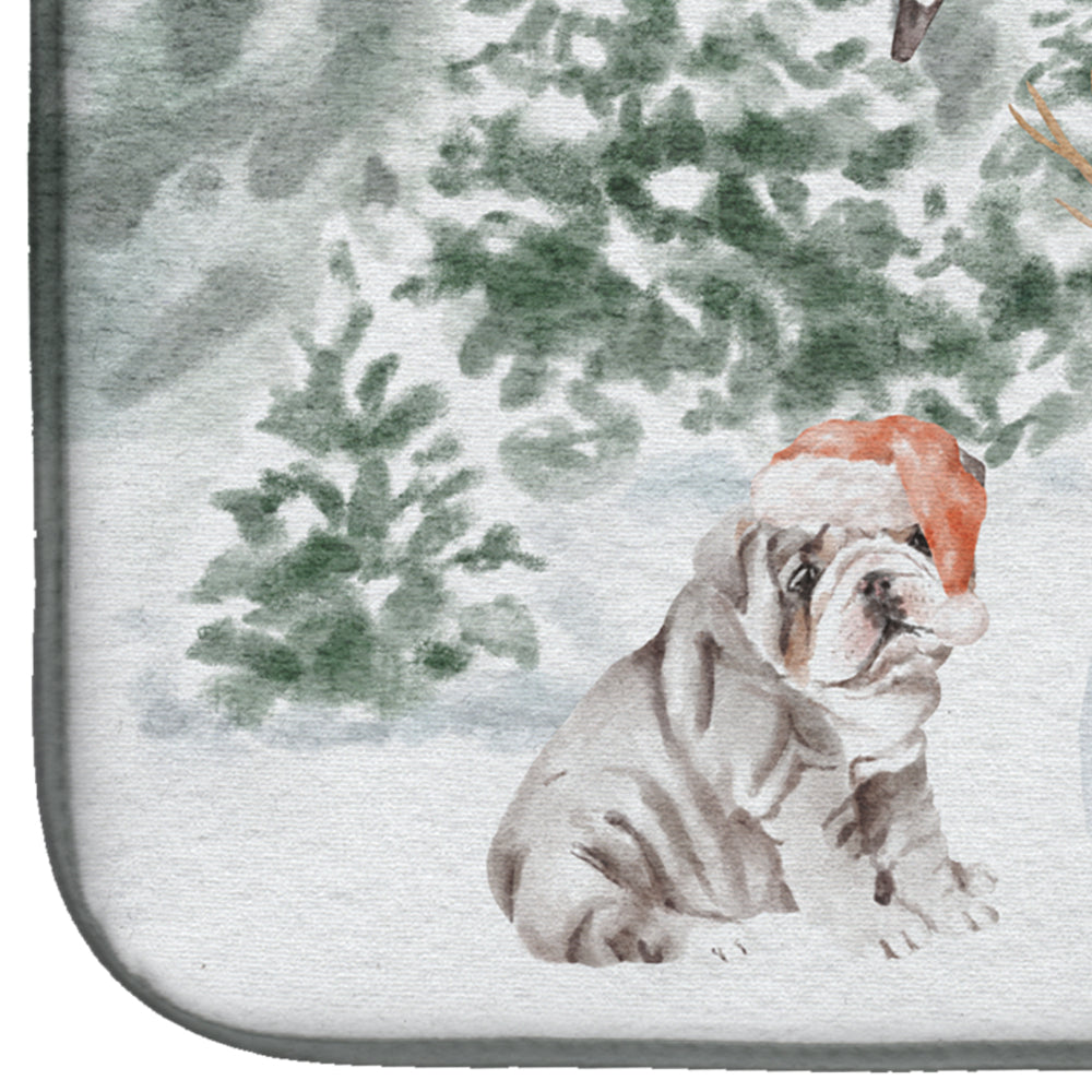 Bulldog Puppy Chocolate with Christmas Presents Dish Drying Mat