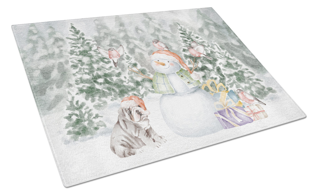 Buy this Bulldog Puppy Chocolate with Christmas Presents Glass Cutting Board Large