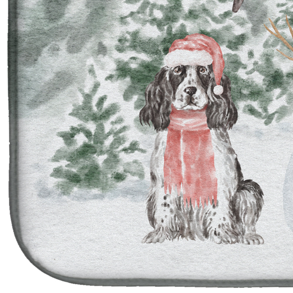 Cocker Spaniel Black and White with Christmas Presents Dish Drying Mat  the-store.com.