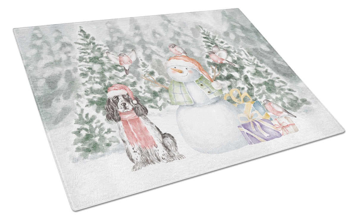 Buy this Cocker Spaniel Black and White with Christmas Presents Glass Cutting Board Large
