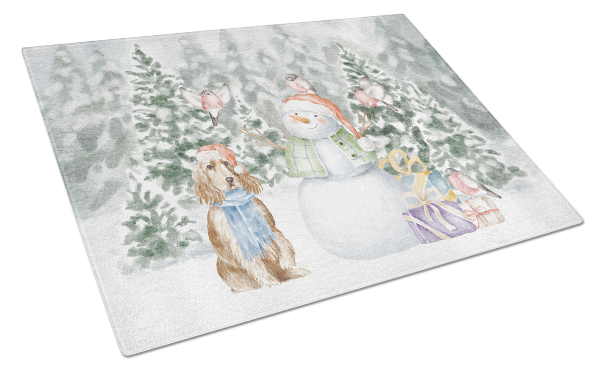 Buy this Cocker Spaniel Golden with Christmas Presents Glass Cutting Board Large