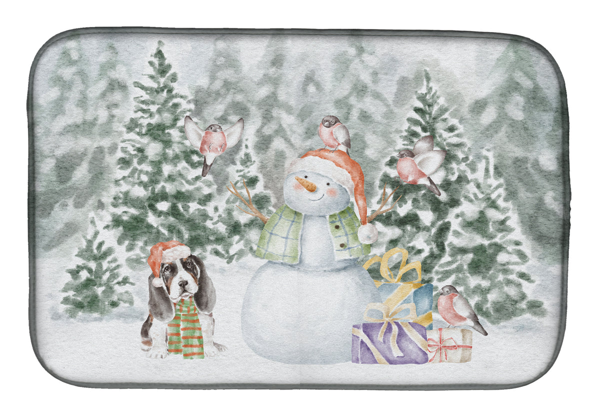 Basset Hound Puppy Tricolor with Christmas Presents Dish Drying Mat