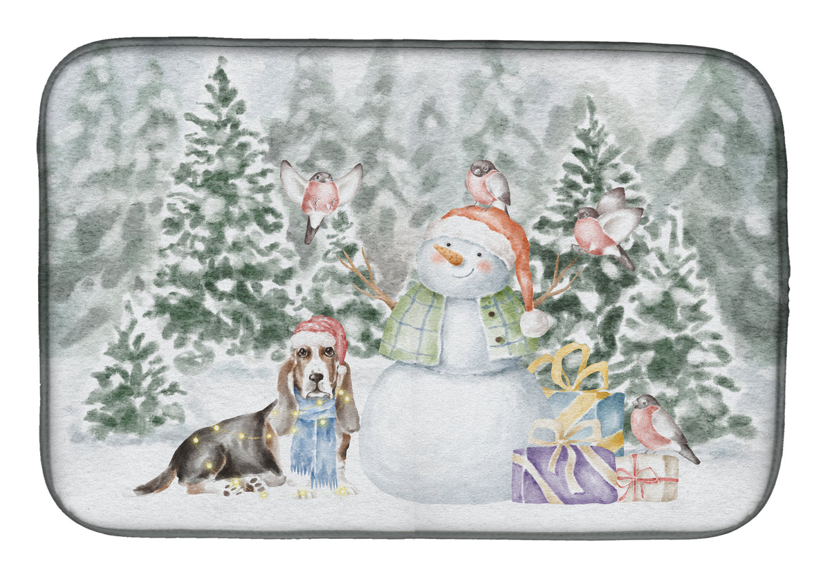 Basset Hound Tricolor with Christmas Presents Dish Drying Mat