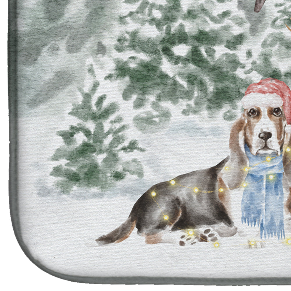 Basset Hound Tricolor with Christmas Presents Dish Drying Mat  the-store.com.