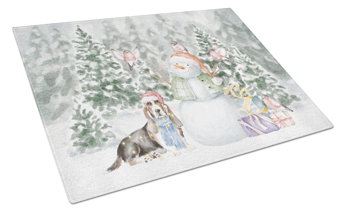 Buy this Basset Hound Tricolor with Christmas Presents Glass Cutting Board Large