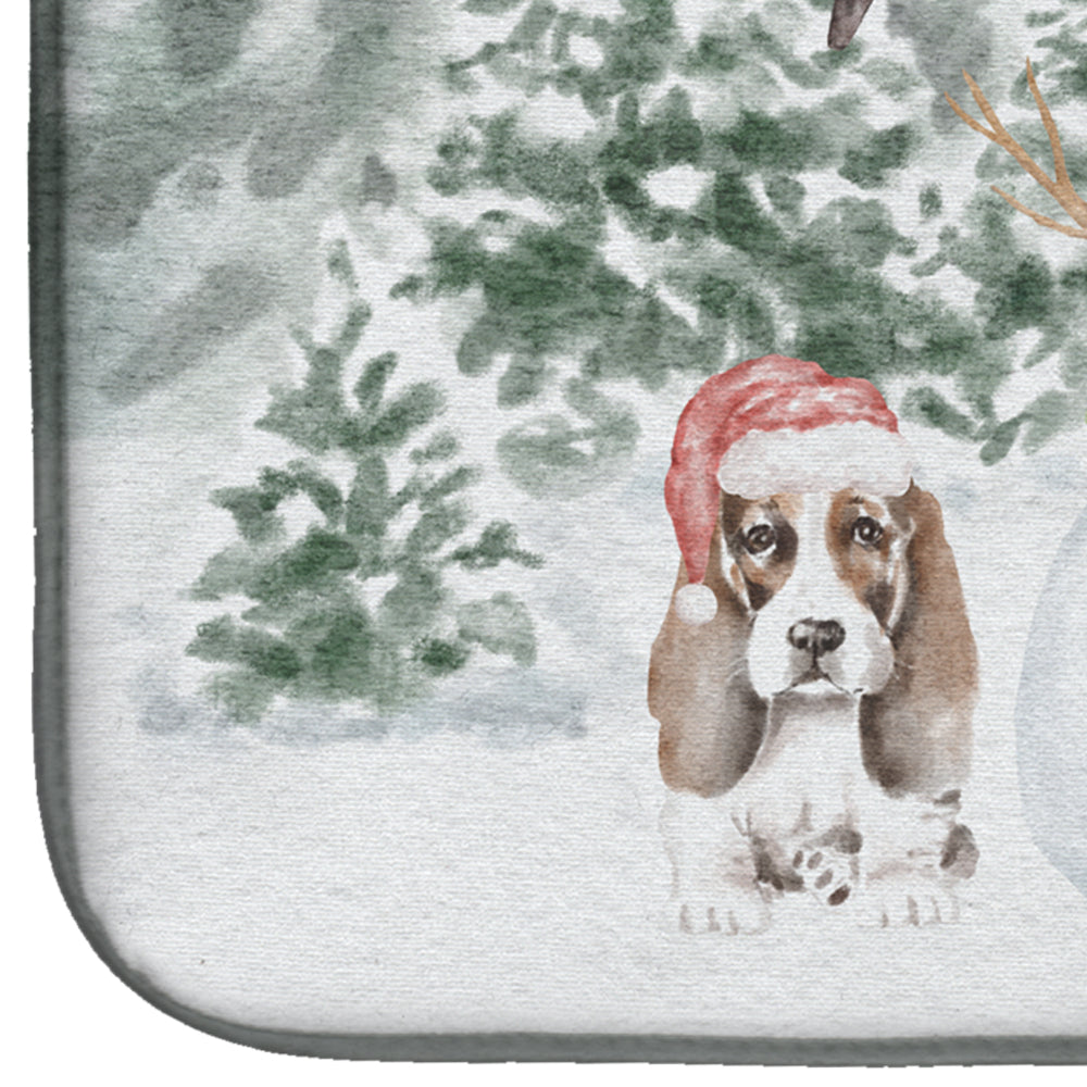 Basset Hound Puppy Brown and White with Christmas Presents Dish Drying Mat