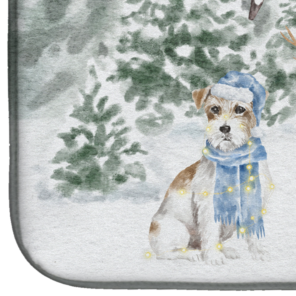 Jack Russell Terrier Wirehaired with Christmas Presents Dish Drying Mat