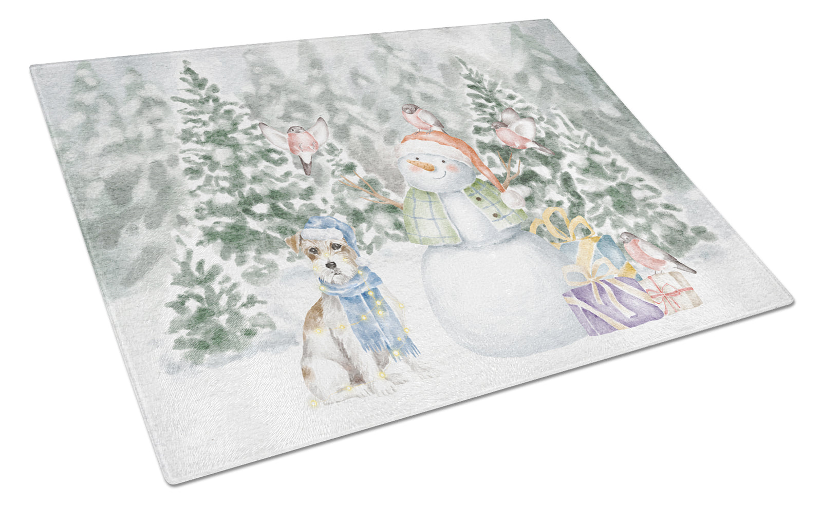 Buy this Jack Russell Terrier Wirehaired with Christmas Presents Glass Cutting Board Large