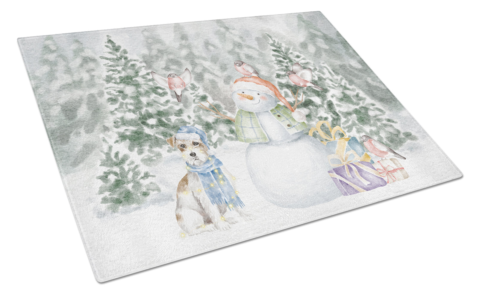 Caroline's Treasures Jack Russell Terrier Wirehaired with Christmas Presents Glass Cutting Boards – Durable, Decorative Kitchen Art Large
