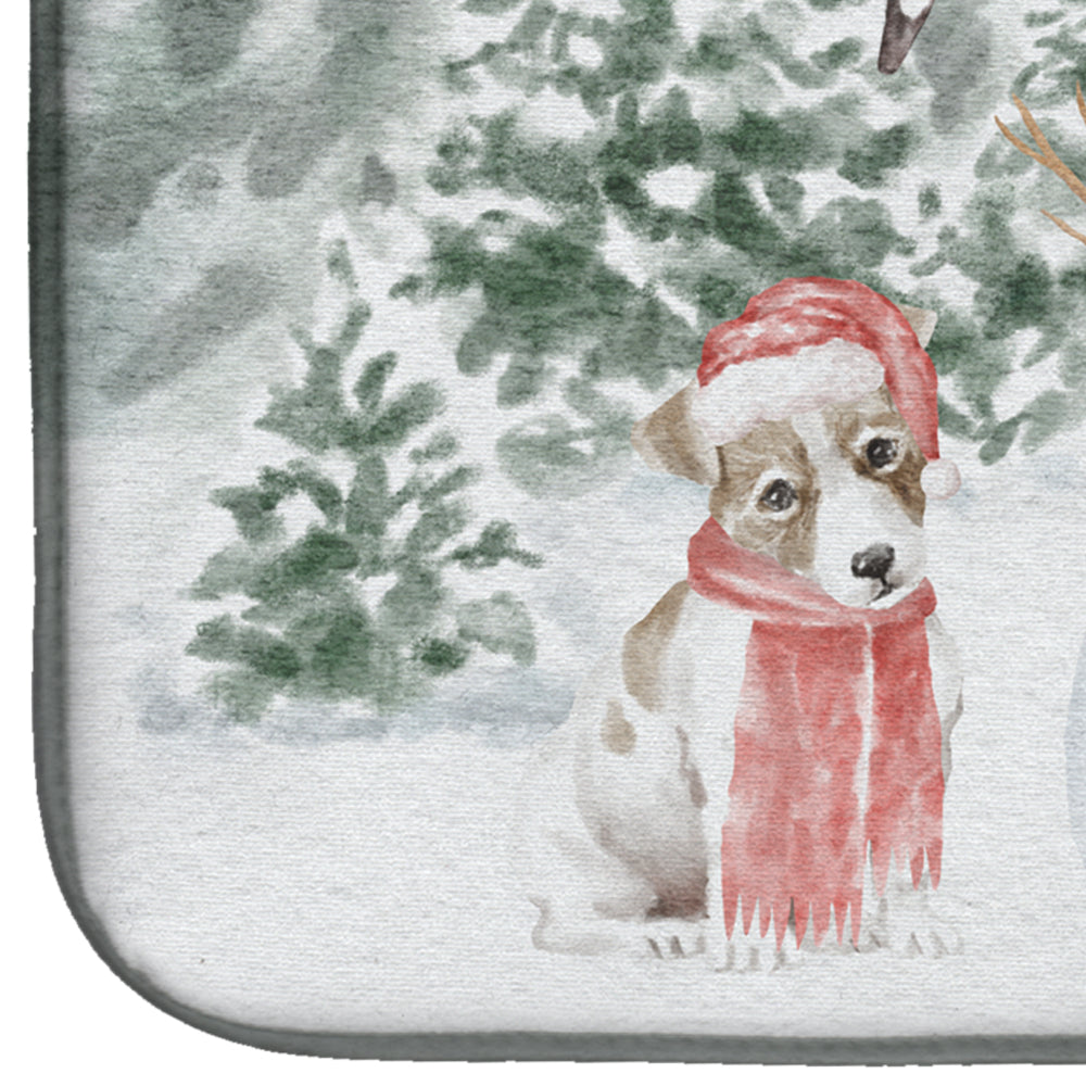 Jack Russell Terrier Puppy with Christmas Presents Dish Drying Mat