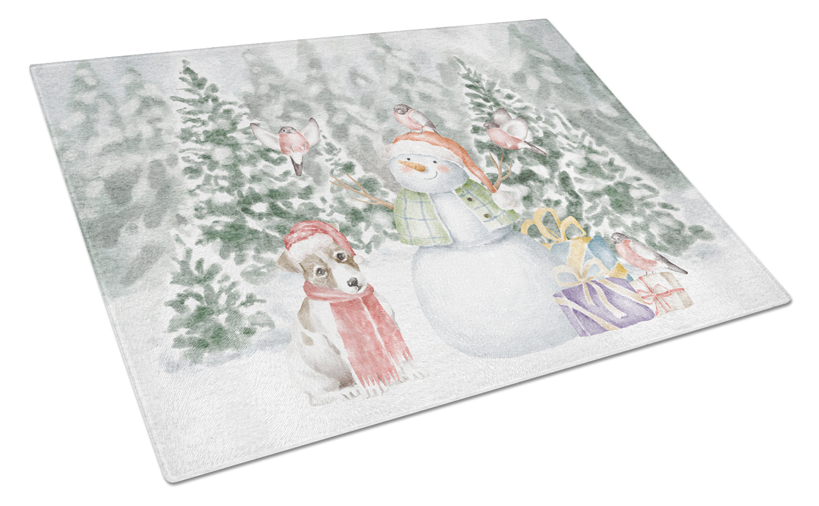 Buy this Jack Russell Terrier Puppy with Christmas Presents Glass Cutting Board Large