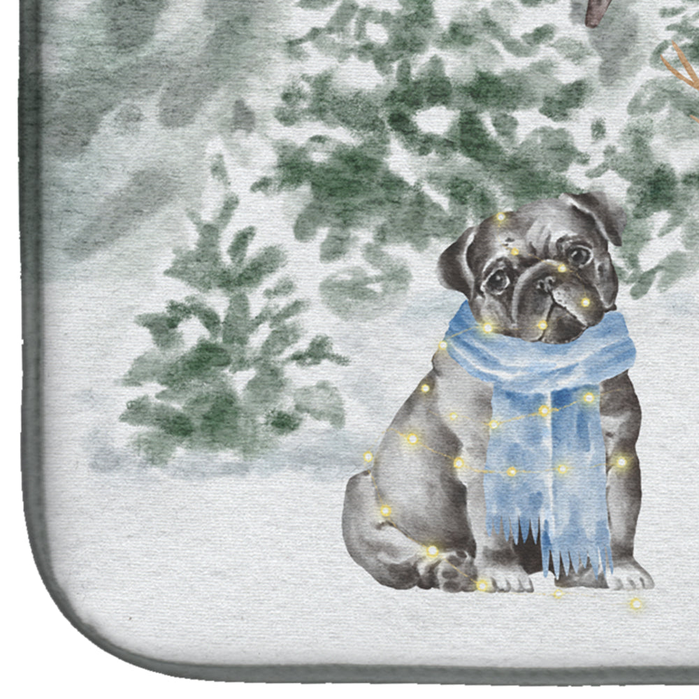 Pug Black Sitting with Christmas Presents Dish Drying Mat  the-store.com.