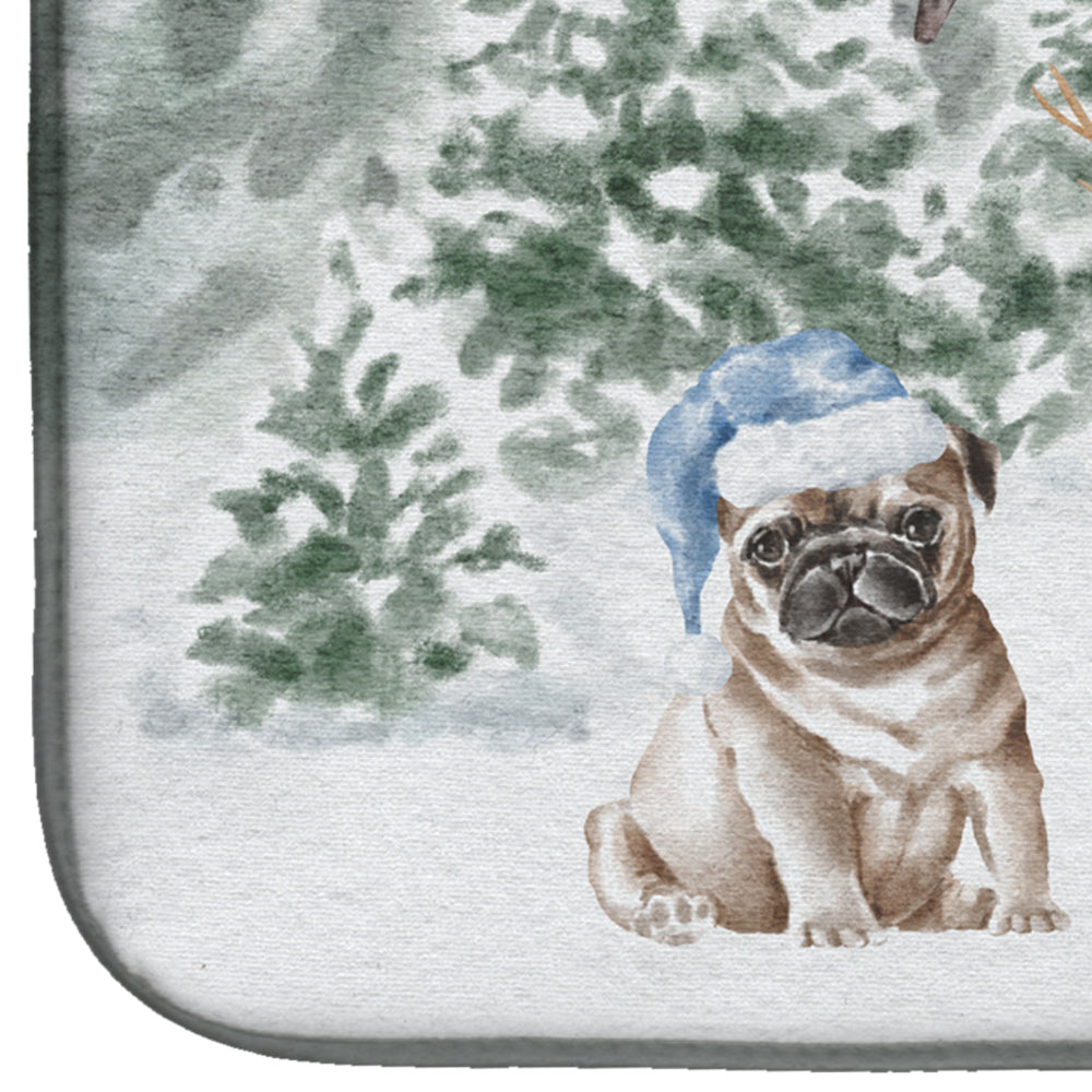 Pug Fawn Sitting with Christmas Presents Dish Drying Mat