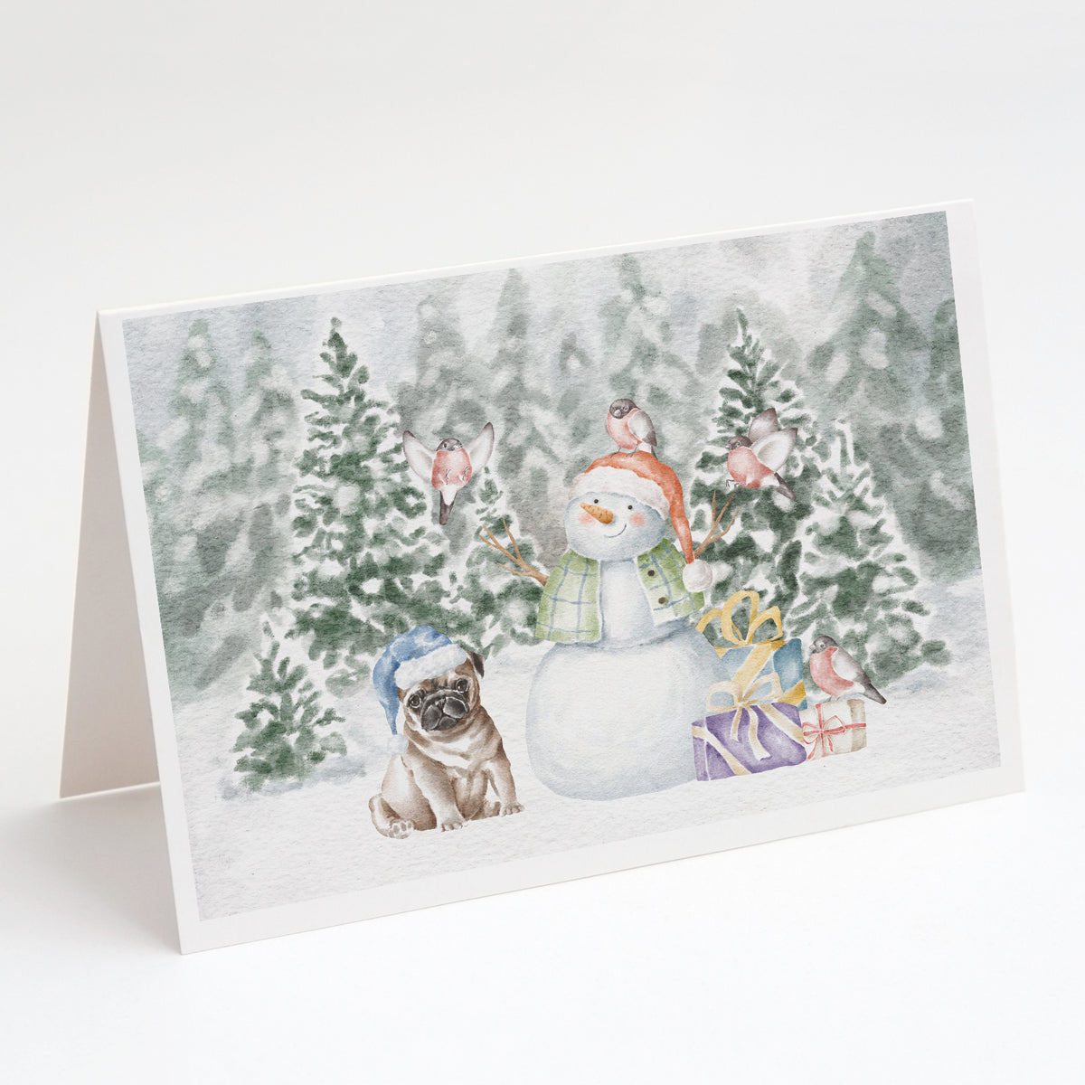 Buy this Pug Fawn Sitting with Christmas Presents Greeting Cards and Envelopes Pack of 8