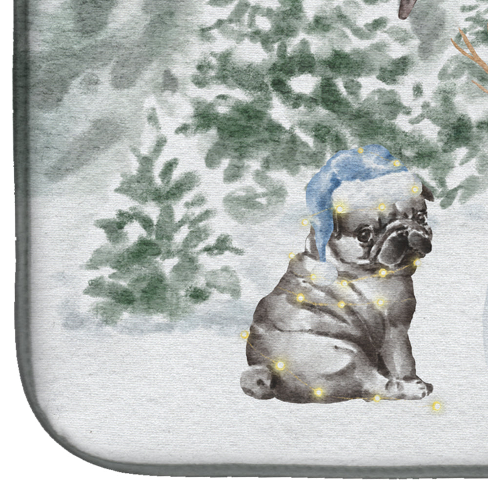 Pug Puppy Black with Christmas Presents Dish Drying Mat  the-store.com.