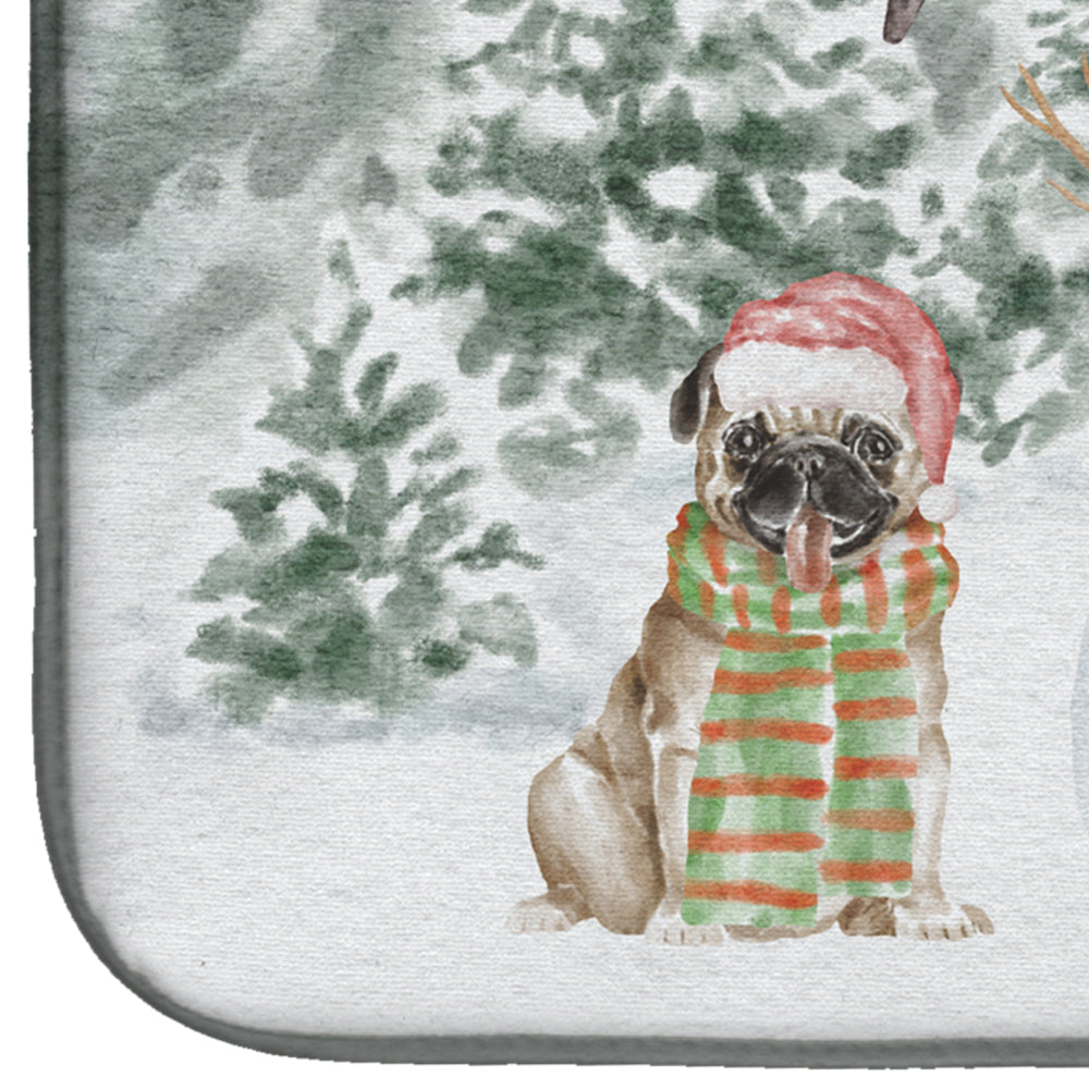 Pug Fawn Smiling with Christmas Presents Dish Drying Mat  the-store.com.