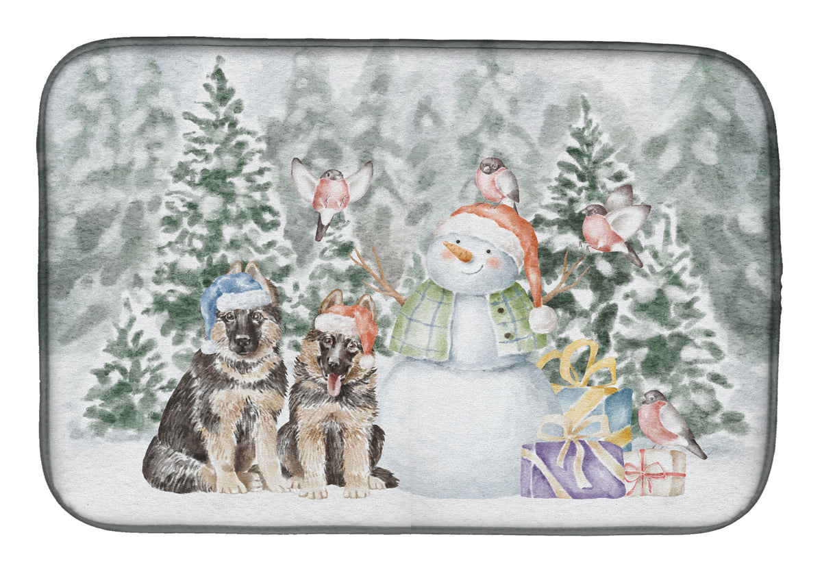 German Shepherd Puppy Duo with Christmas Presents Dish Drying Mat