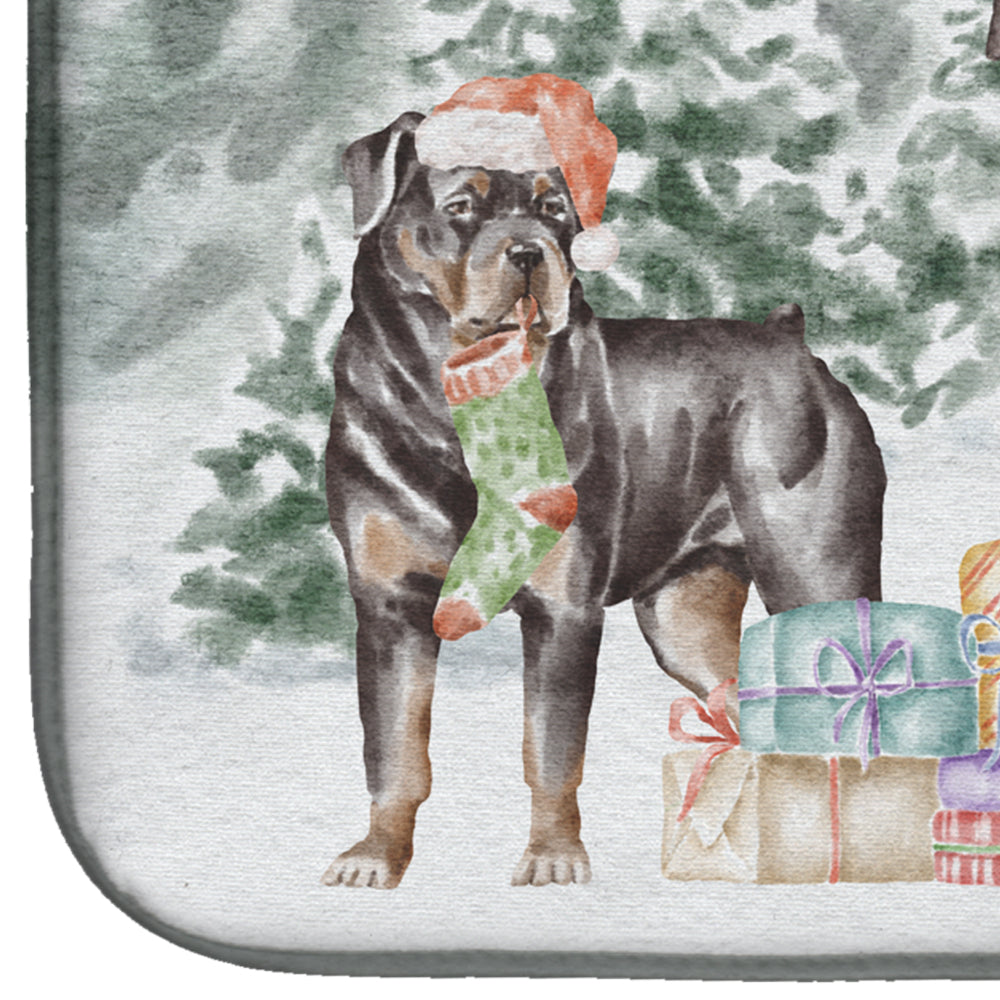 Rottweiler Standing with Christmas Presents Dish Drying Mat  the-store.com.