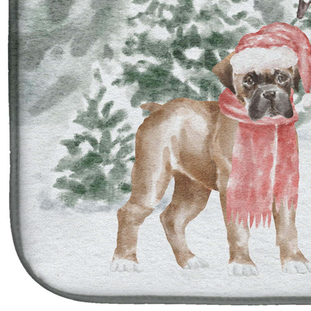 Boxer Fawn Puppy with Christmas Presents Dish Drying Mat