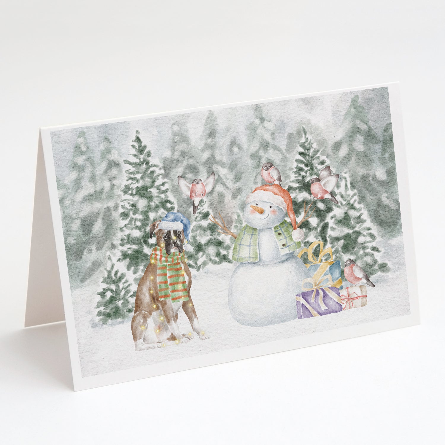 Buy this Boxer Fawn with Christmas Presents Greeting Cards and Envelopes Pack of 8