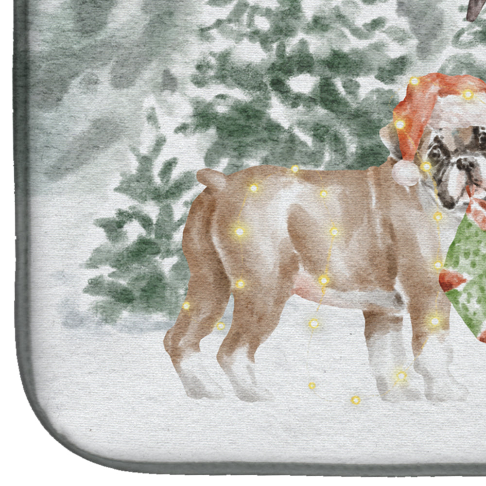 Boxer Fawn Puppy Standing with Christmas Presents Dish Drying Mat