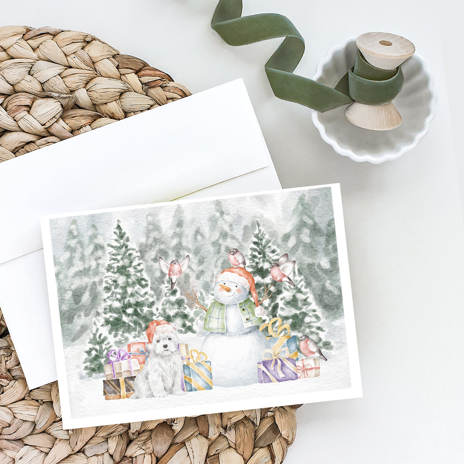 Caroline's Treasures West Highland White Terrier with Christmas Presents Greeting Cards - Blank Note Cards – 8-Pack of Artist-Designed Cards with Envelopes