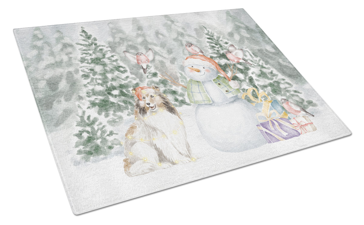 Buy this Sheltie/Shetland Sheepdog Sable with Christmas Presents Glass Cutting Board Large
