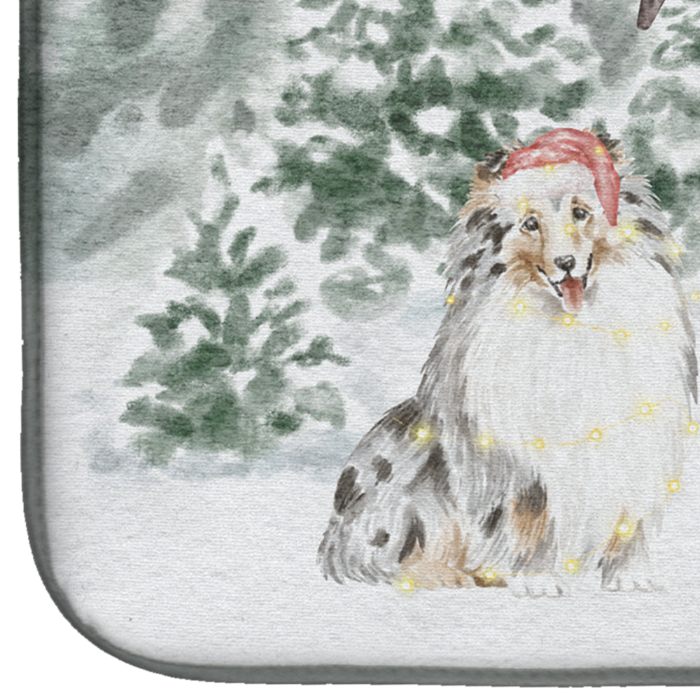 Sheltie/Shetland Sheepdog Blue Merle with Christmas Presents Dish Drying Mat