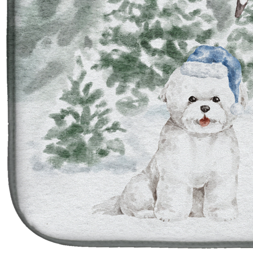 Bichon Frise with Christmas Presents Dish Drying Mat