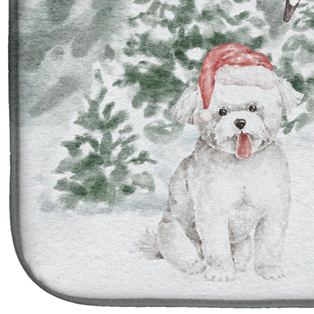 Bichon Frise Smiling with Christmas Presents Dish Drying Mat