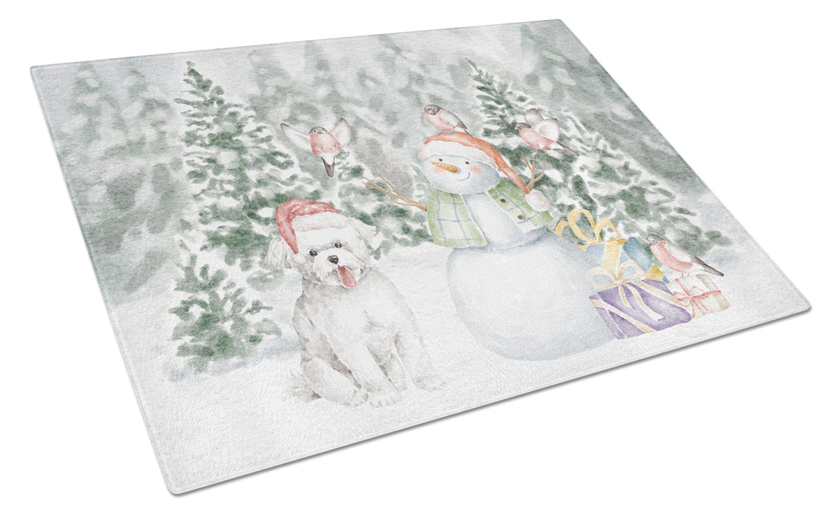 Buy this Bichon Frise Smiling with Christmas Presents Glass Cutting Board Large