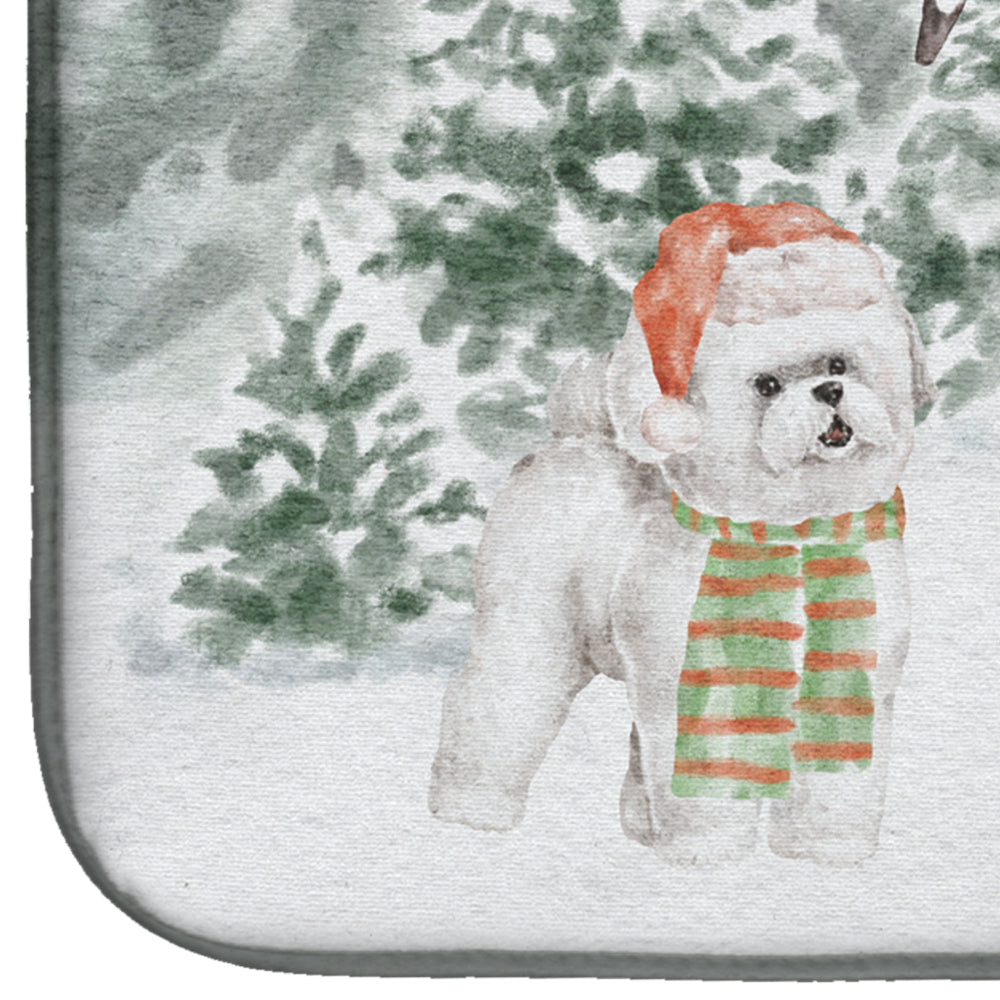 Bichon Frise Standing with Christmas Presents Dish Drying Mat