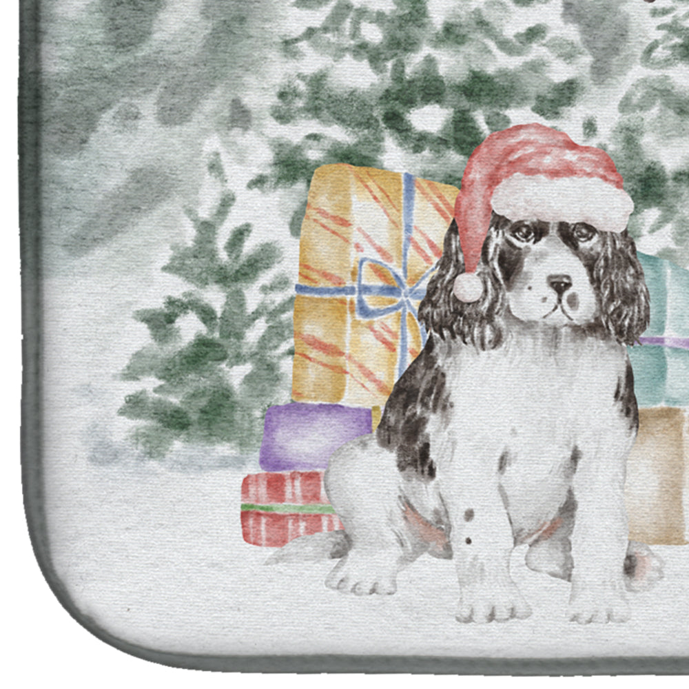 English Springer Spaniel Black and White with Christmas Presents Dish Drying Mat  the-store.com.