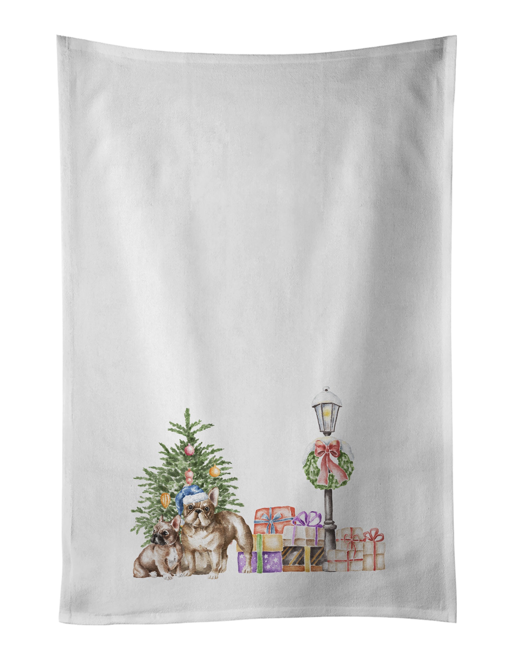 Buy this French Bulldog Duo with Christmas Wonderland White Kitchen Towel Set of 2