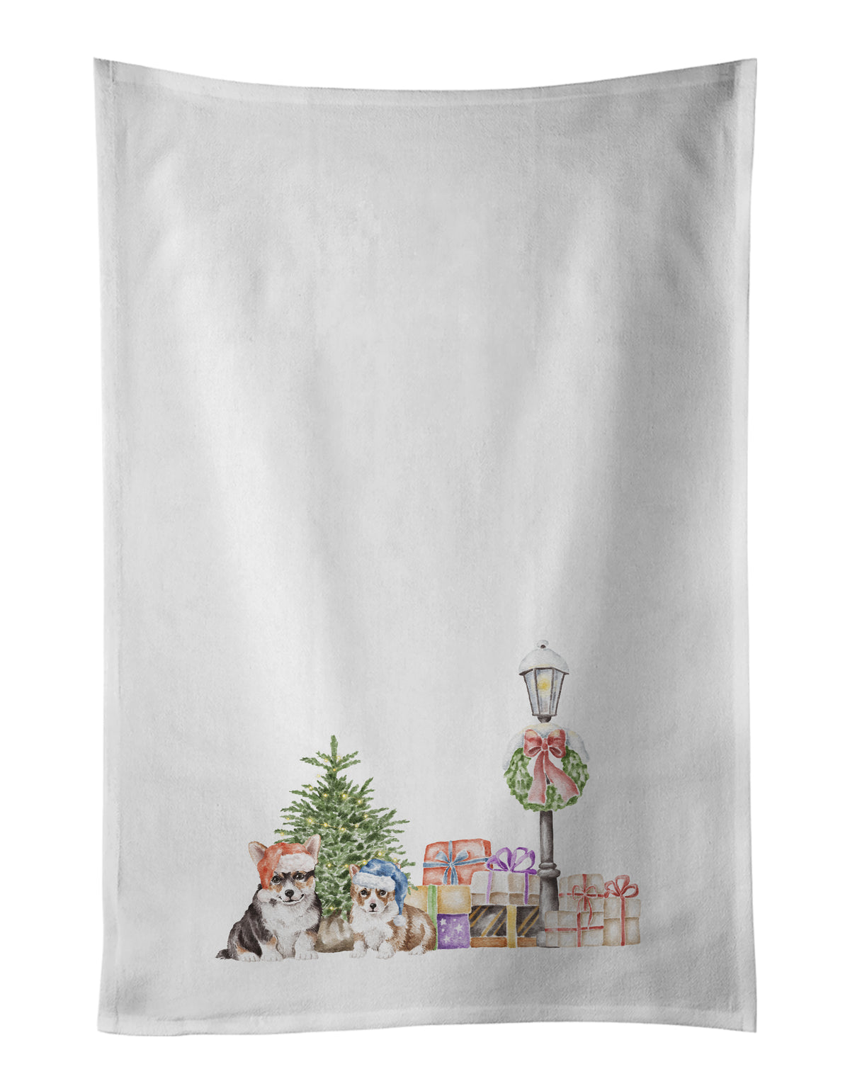 Buy this Corgi Tricolor and Puppy with Christmas Wonderland White Kitchen Towel Set of 2