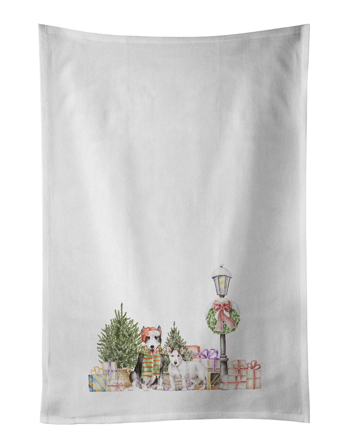 Buy this Bull Terrier Duo with Christmas Wonderland White Kitchen Towel Set of 2