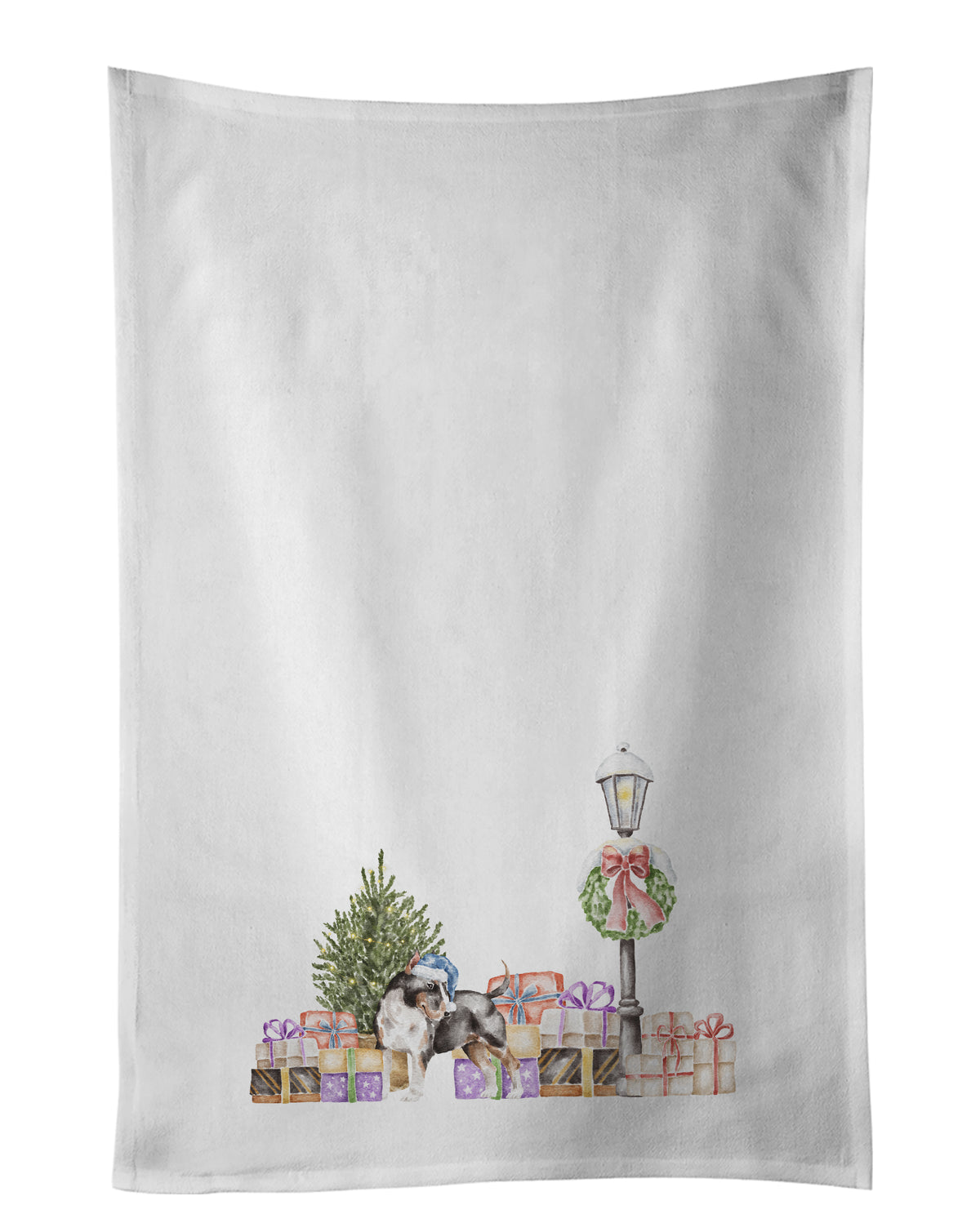 Buy this Bull Terrier Tricolor with Christmas Wonderland White Kitchen Towel Set of 2