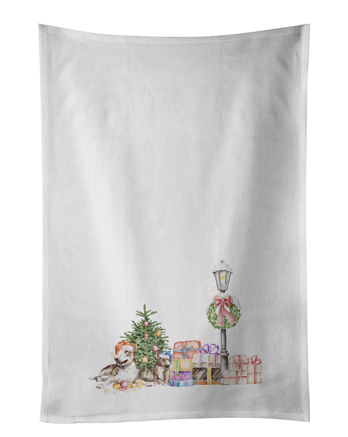 Buy this Bull Terrier Adult and Puppy with Christmas Wonderland White Kitchen Towel Set of 2