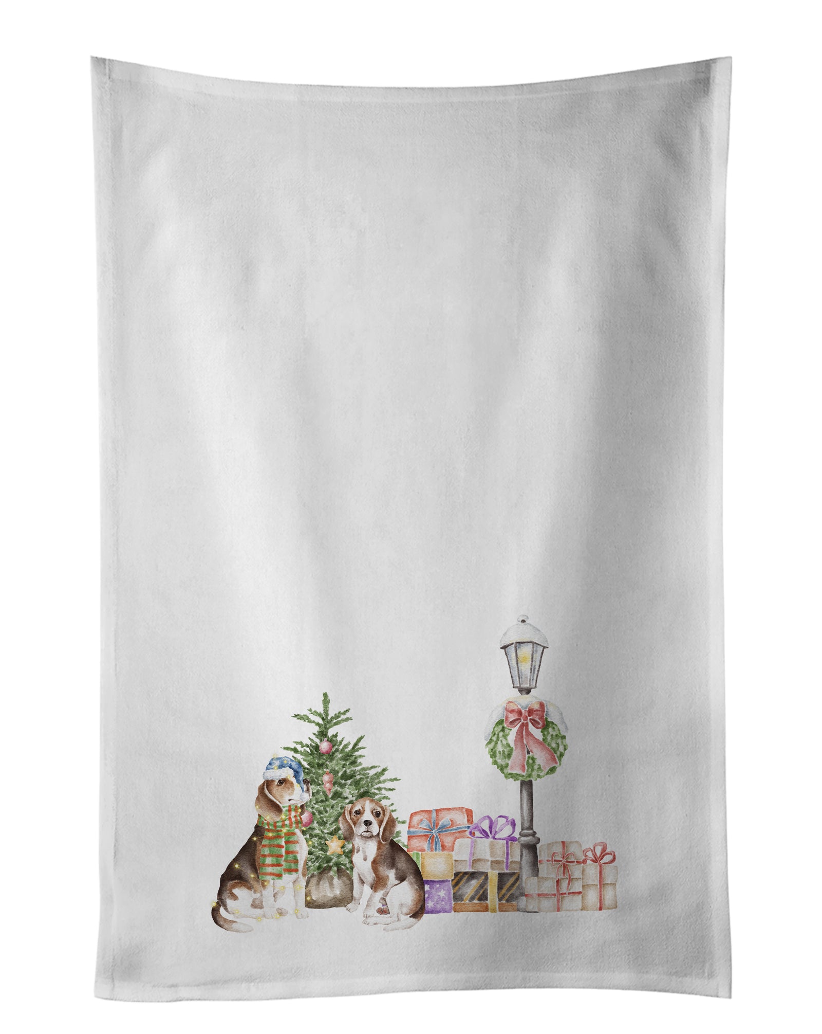 Buy this Beagle Adult and Puppy Tricolor with Christmas Wonderland White Kitchen Towel Set of 2