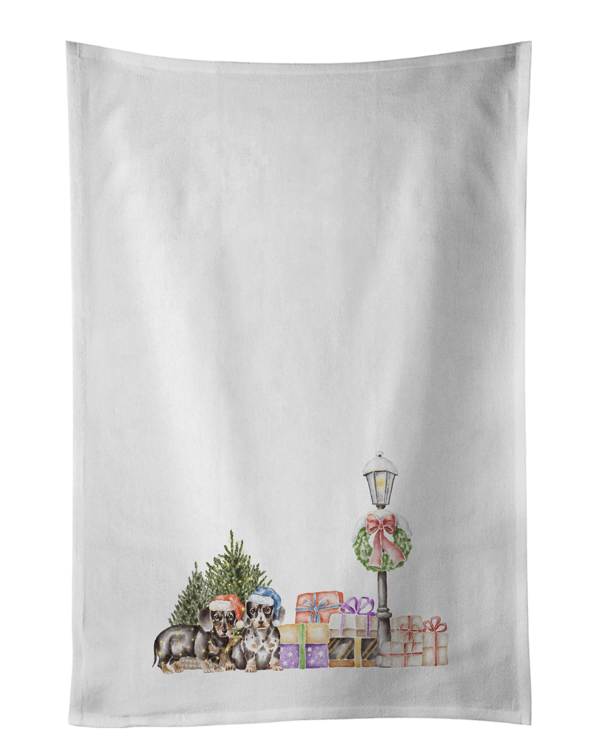 Buy this Dachshund Duo with Christmas Wonderland White Kitchen Towel Set of 2