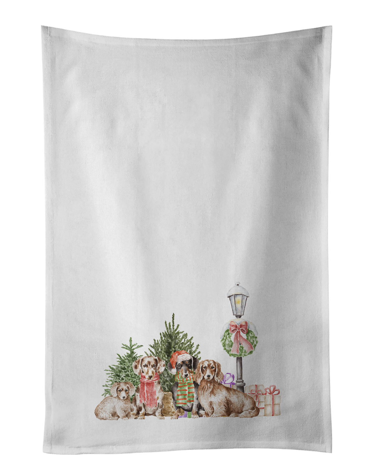 Buy this Dachshund Family with Christmas Wonderland White Kitchen Towel Set of 2