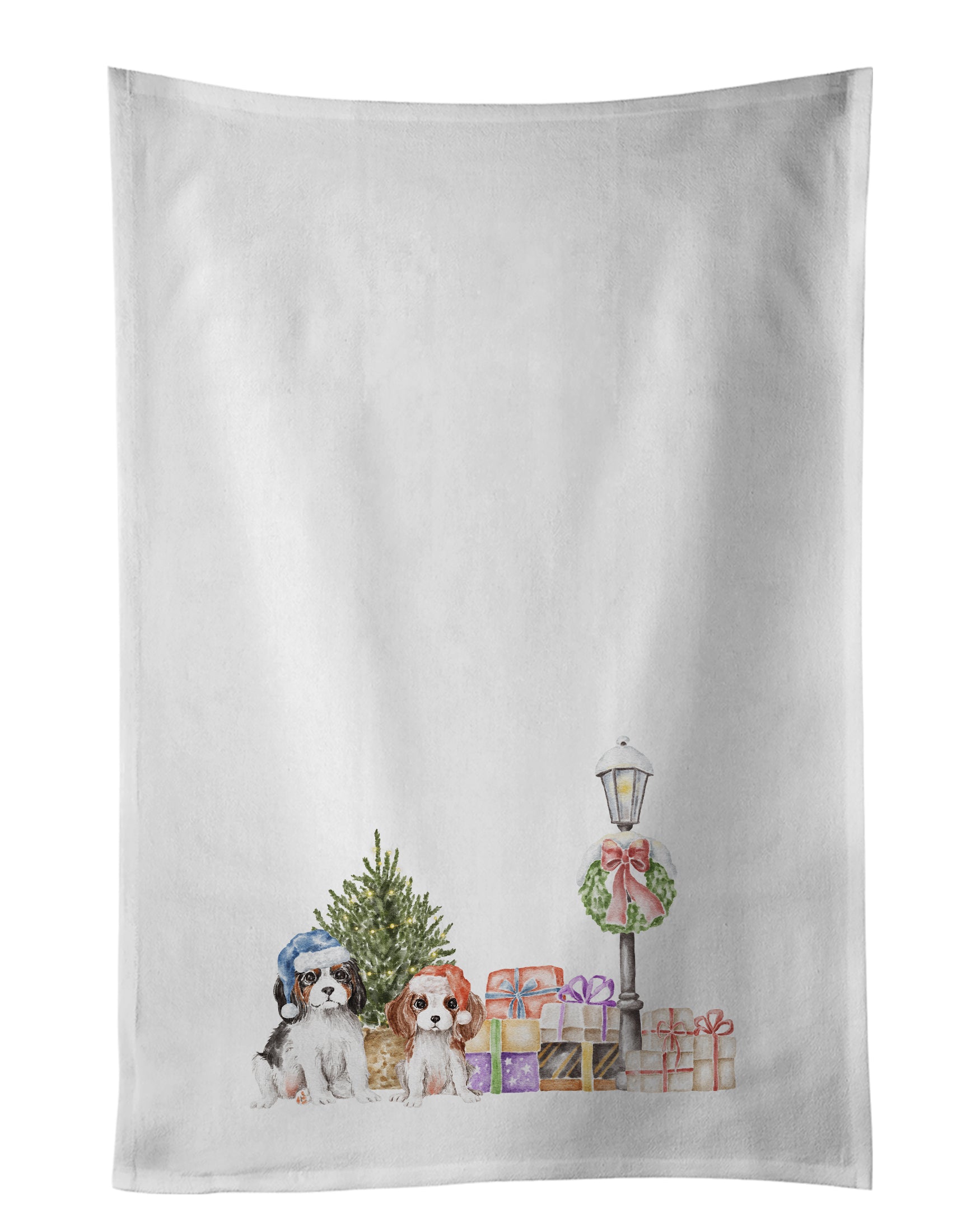 Buy this Cavalier King Charles Spaniel Puppy Duo with Christmas Wonderland White Kitchen Towel Set of 2