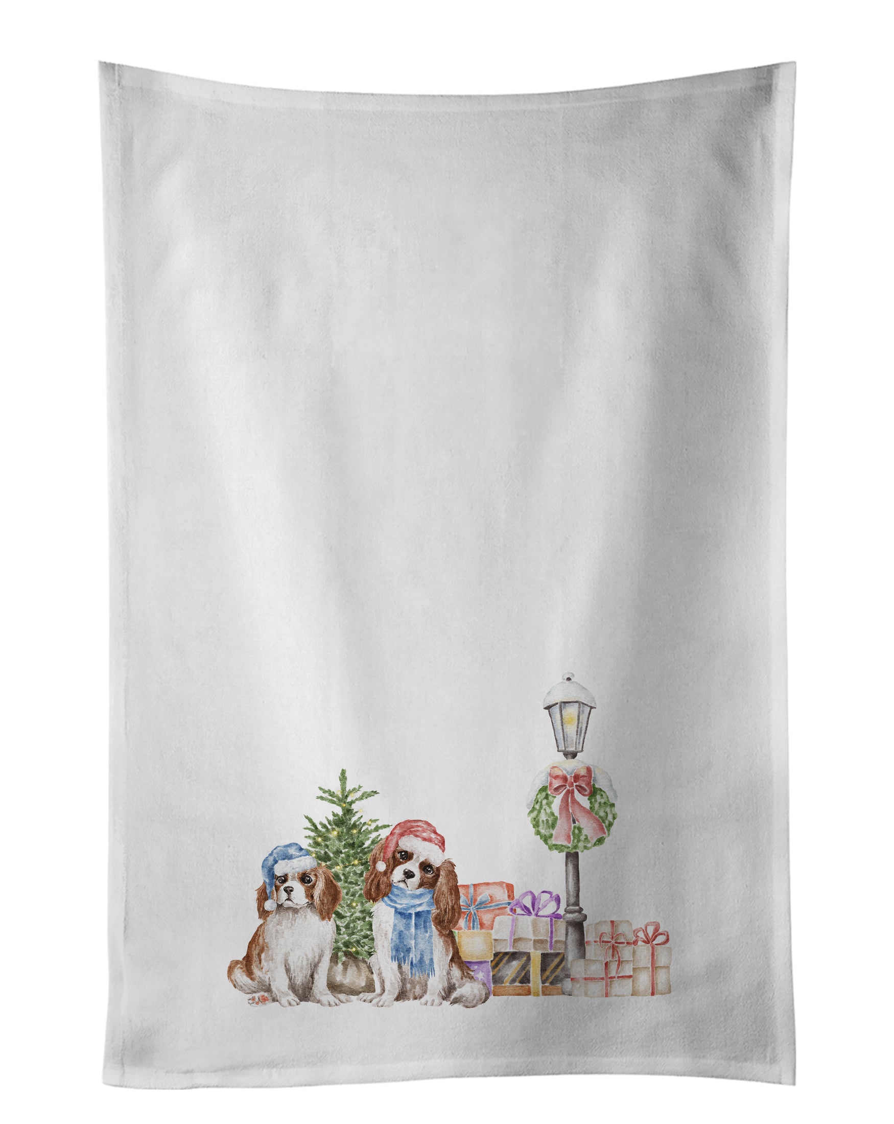 Buy this Cavalier King Charles Spaniel Blenheim Duo with Christmas Wonderland White Kitchen Towel Set of 2