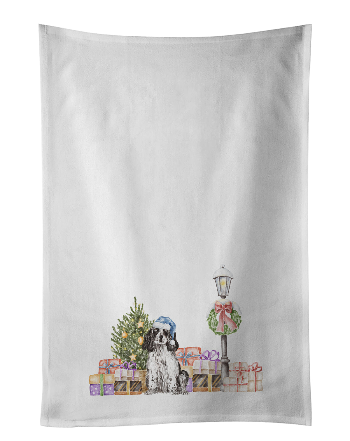 Buy this Cocker Spaniel Black and White with Christmas Wonderland White Kitchen Towel Set of 2